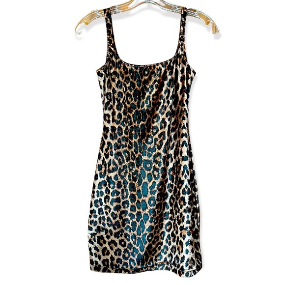 Stretch velour leopard print tank dress / nightgown animal print - Picture 3 of 5